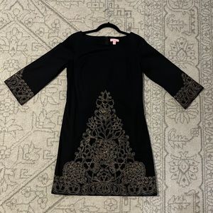 Lilly Pulitzer Women's Shauna black gold embroidered Dress Size 4